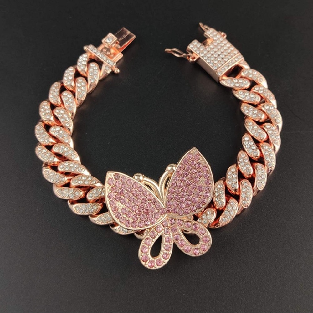 Elegant Butterfly Pink and Gold Bracelet